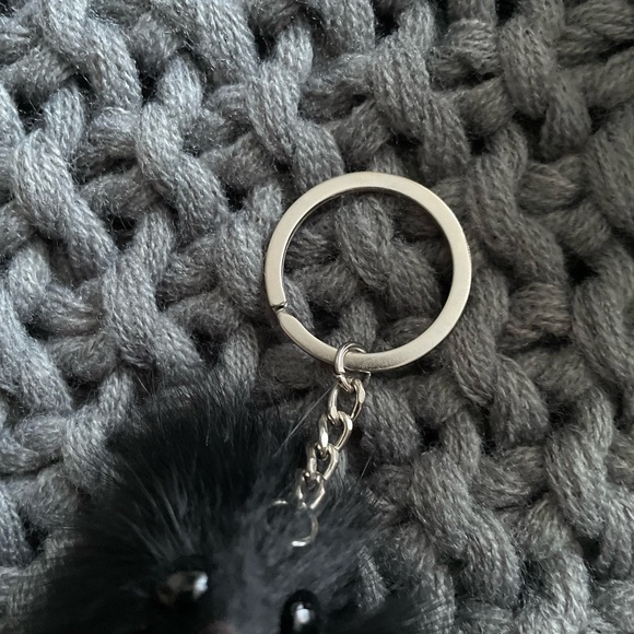 European Black Fur Animal Keychain with Bow Tie Bag Charm - Picture 3 of 4